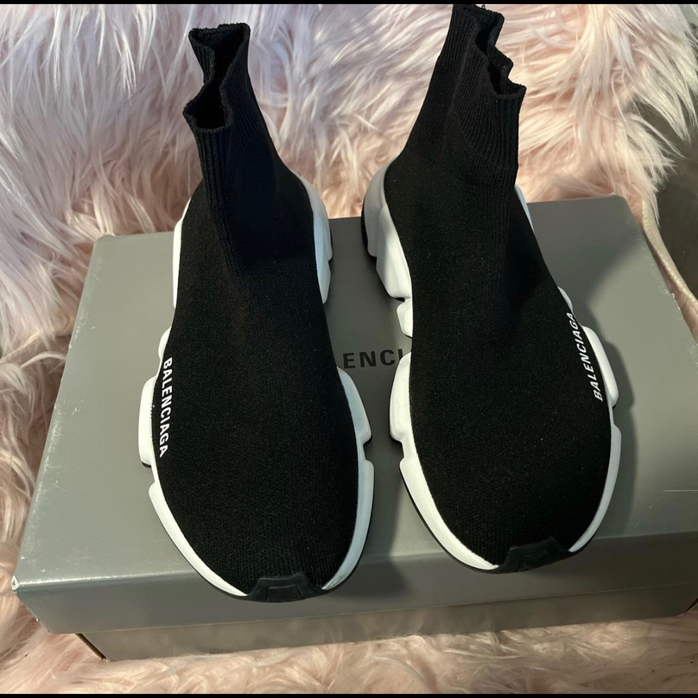 Balenciaga black and white speed sneakers